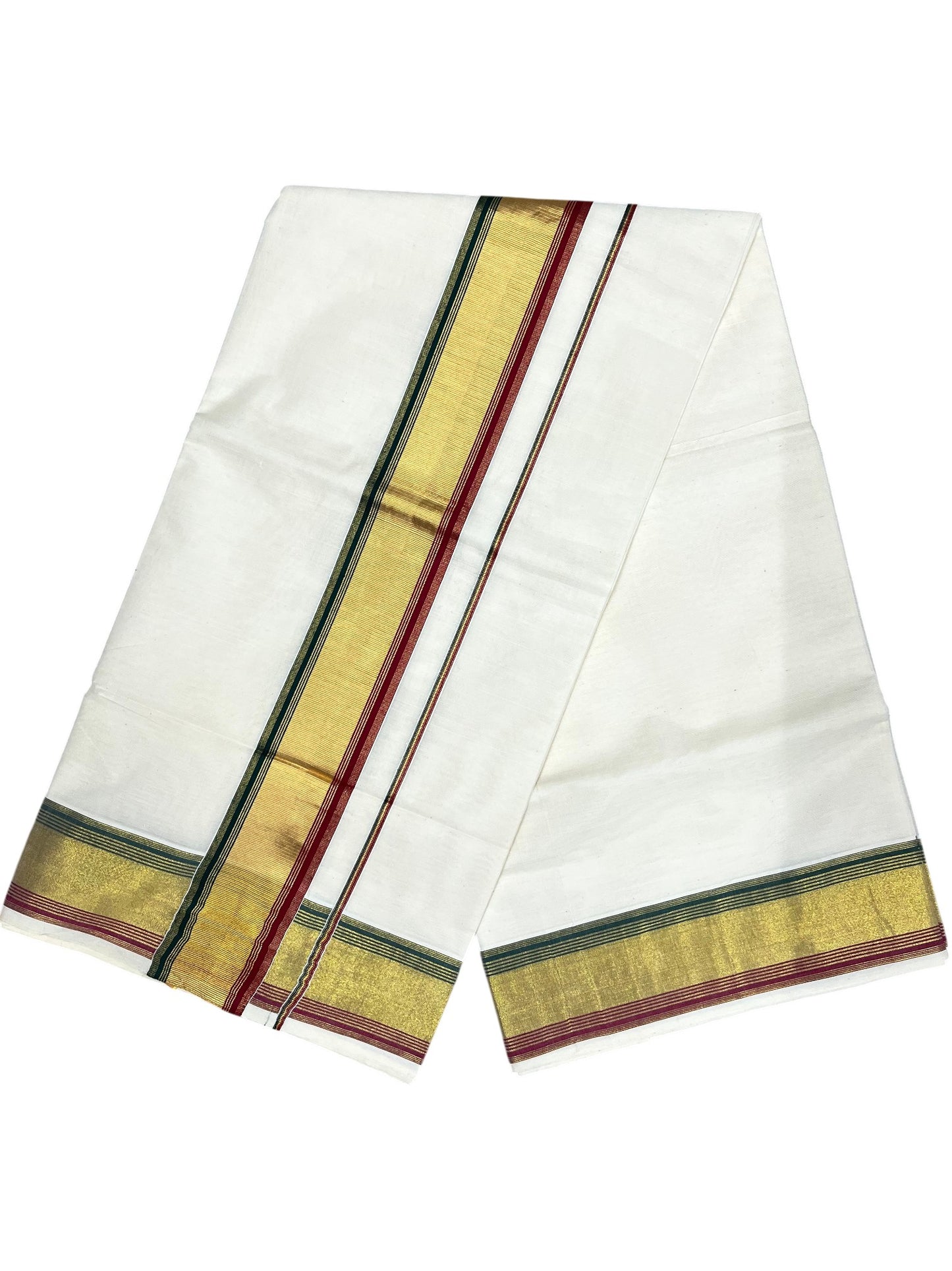 Southloom Kerala Cotton Kasavu Saree with Dark Green And Maroon Border
