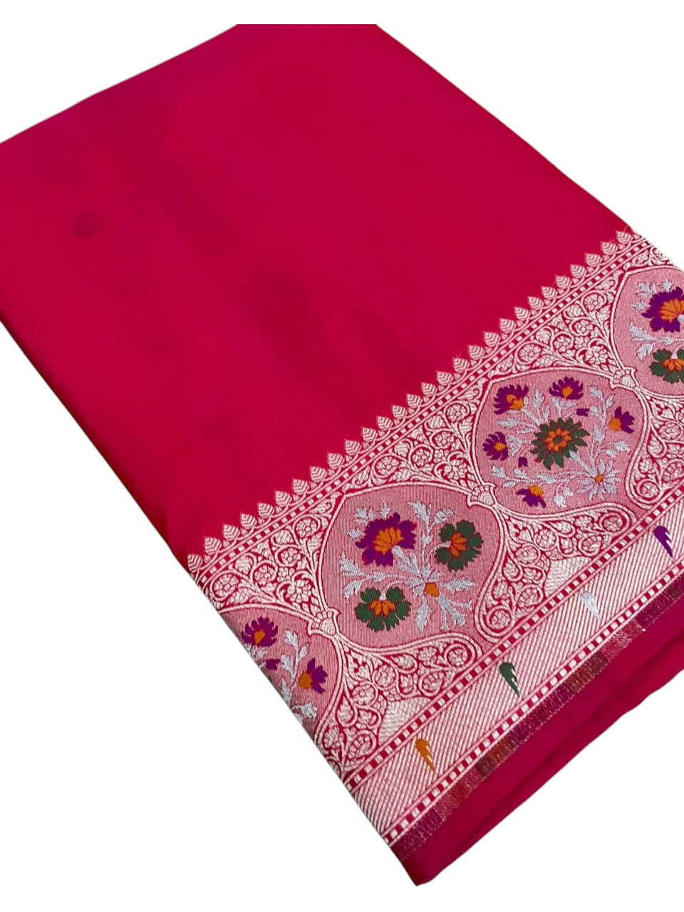 Southloom Satin Banarasi Silk Saree with Woven Work on Body And Borders In Red