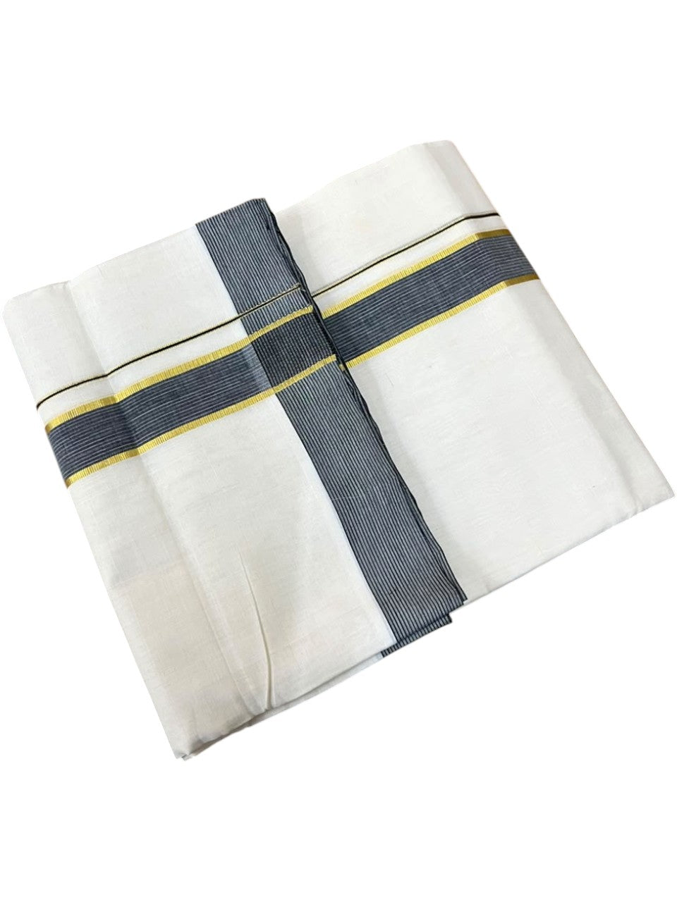 Southloom Balaramapuram Unakkupaavu Premium Handloom Cotton Double Mundu with Gold Kasavu and Black Border