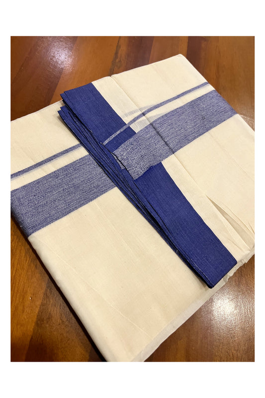 Kerala Pure Cotton Double Mundu with Blue Border (South Indian Kerala Dhoti)