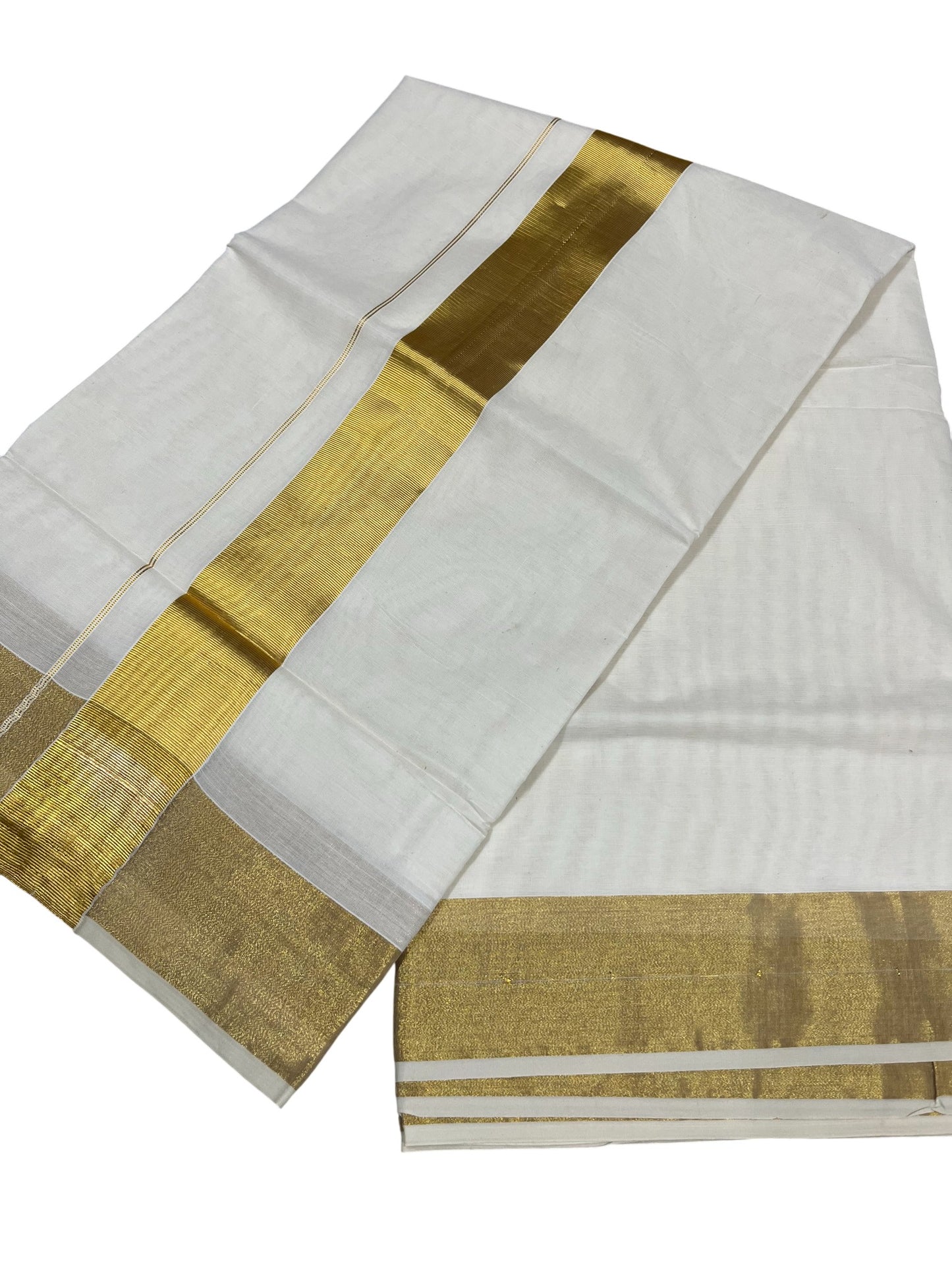 Southloom Pure Cotton Kerala Saree with 3 inch Gold Kasavu Border