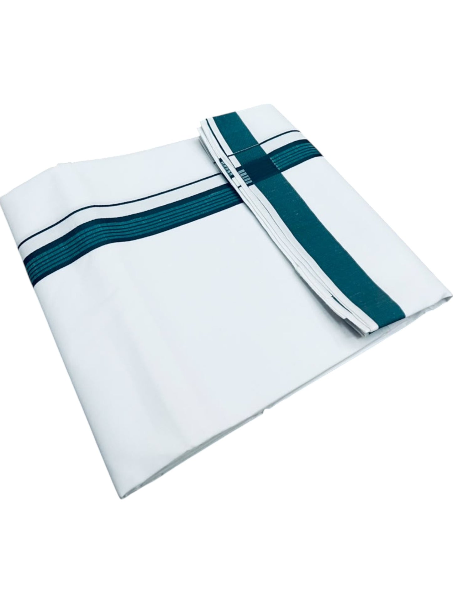 Southloom Pure White Single Cotton Mundu with Peacock Blue (South Indian Kerala Dhoti)