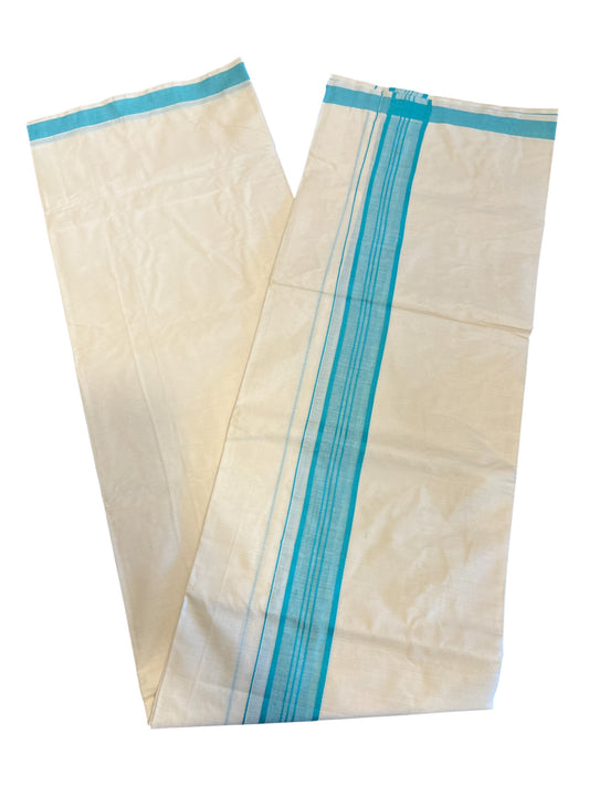 Southloom Pure Cotton  Double Mundu With Blue Border (South Indian Kerala Dhoti)
