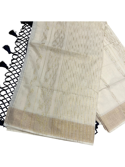 Southloom Kerala Cotton Kasavu Saree with Golden Thread Work
