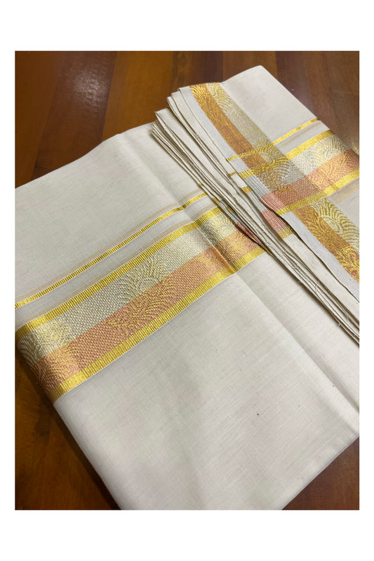 Southloom Premium Balaramapuram Unakkupaavu Handloom Mundu with Copper and Silver Kasavu Design Border (South Indian Kerala Dhoti)