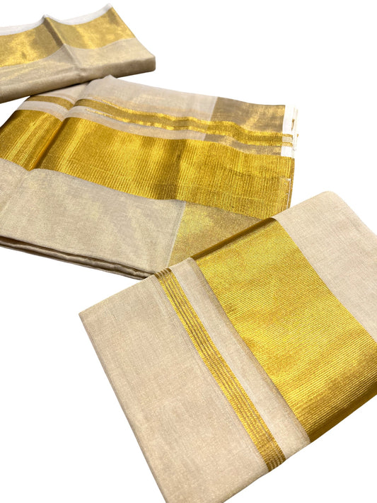 Southloom Premium Handloom Set Mundu with Kasavu and Golden Border (2.80 Mtr)