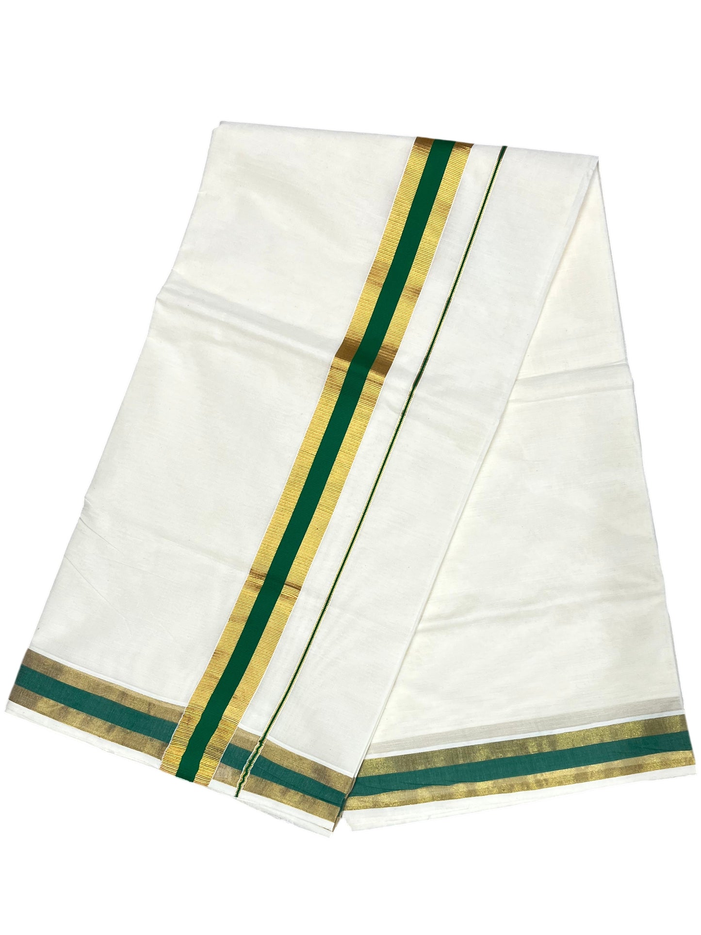 Southloom Kerala Cotton Kasavu Saree with Olive Green Border