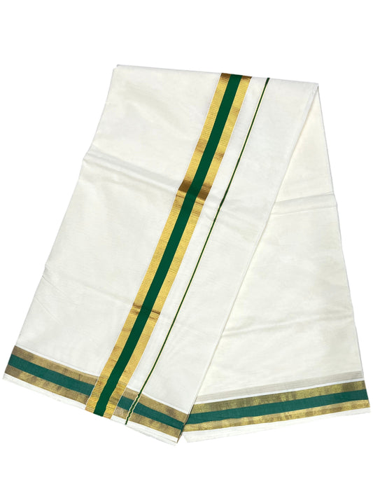 Southloom Kerala Cotton Kasavu Saree with Olive Green Border