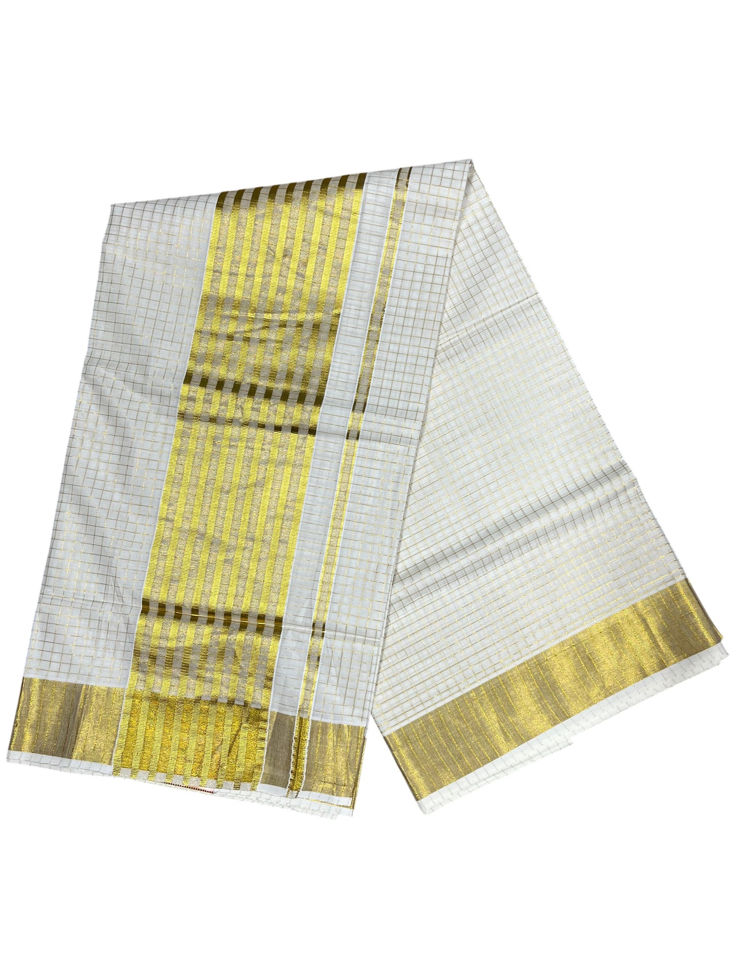 Southloom Pure Cotton Kerala Check Kasavu Saree