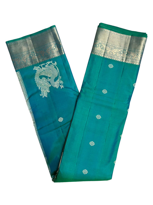 Southloom Pure Handloom Bridal Kanchipuram Silk Saree with Korvai Work (Green & Blue)