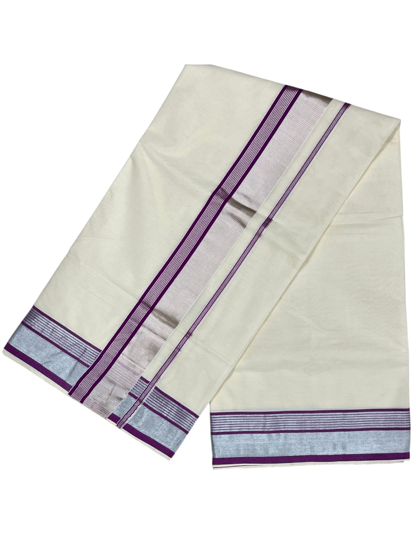Southloom Kerala Pure Cotton Saree with Silver Kasavu and Magenta Border
