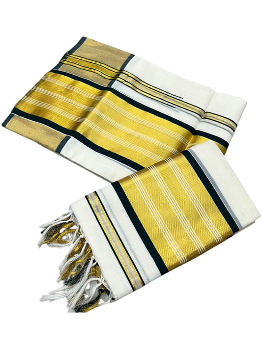 Southloom Premium Cotton Handloom Set Mundu with Kasavu With Green and Golden Border (2.80 Mtr) SL617