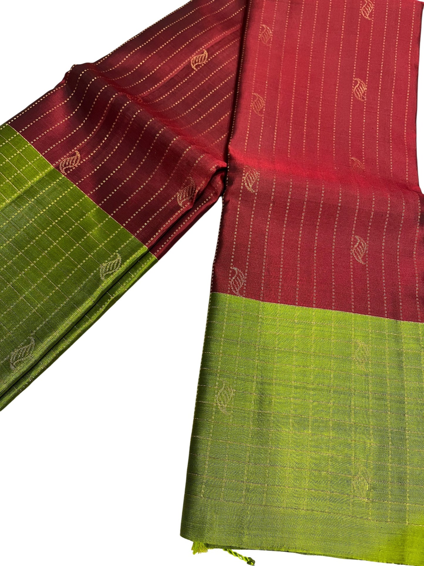 Southloom Pure Handloom Kanchipuram Silk Saree with Korvai Work (Maroon & Green)