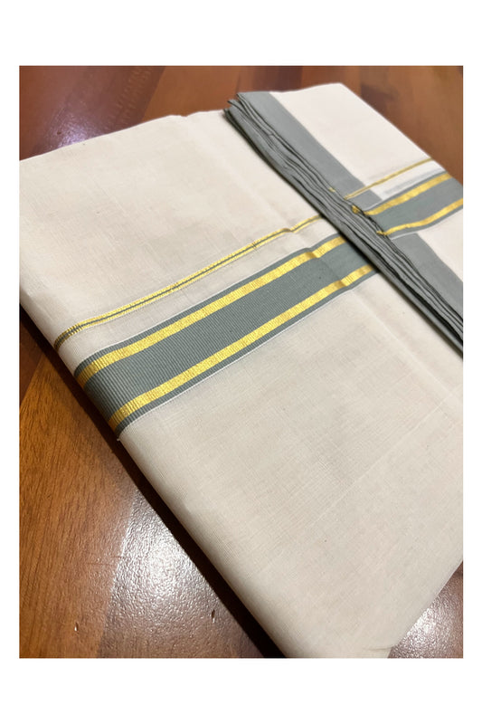 Southloom Premium Balaramapuram Unakkupaavu Handloom Kasavu Mundu with Grey Border (South Indian Kerala Dhoti)