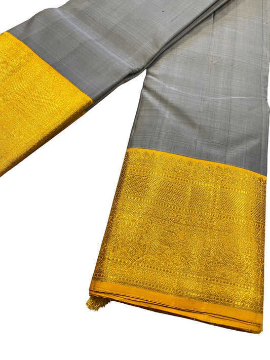 Southloom Pure Handloom Kanchipuram Silk Saree (Grey & Yellow )