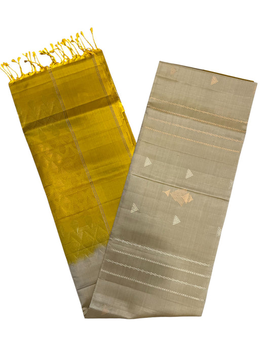 Southloom Pure Handloom Kanchipuram Silk Saree with Butta Work (Beige & Yellow)