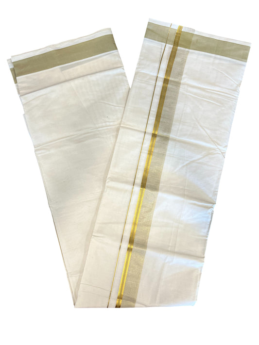 Southloom Pure Cotton Mundu with Beige Lines and Beige Border (South Indian Kerala Dhoti)