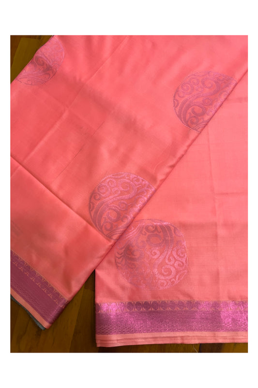 Southloom Soft Silk Peach Designer Woven Saree with Heavy Work on Pallu