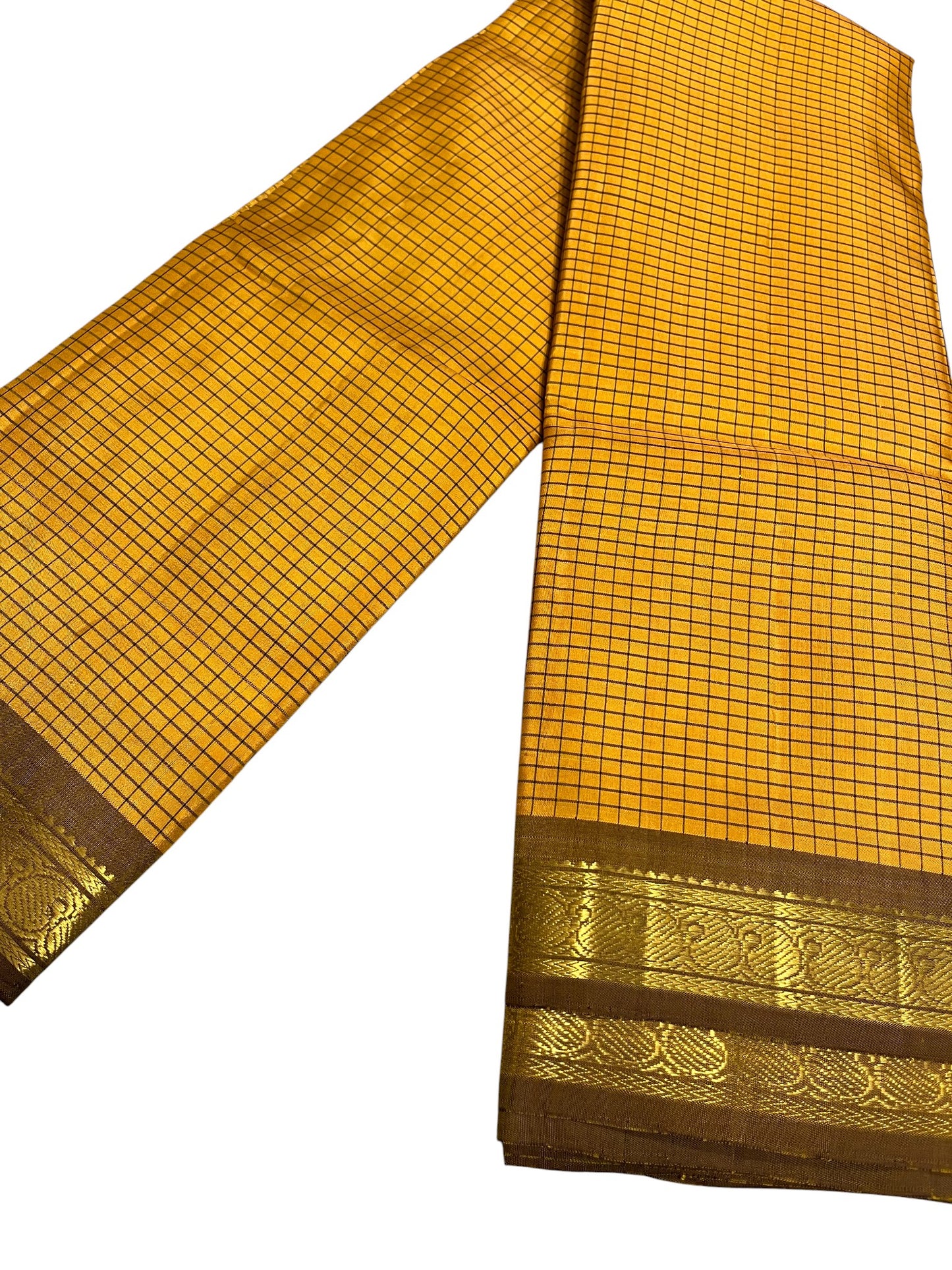 Southloom Pure Handloom Bridal Kanchipuram Silk Saree with Korvai Work (Yellow)