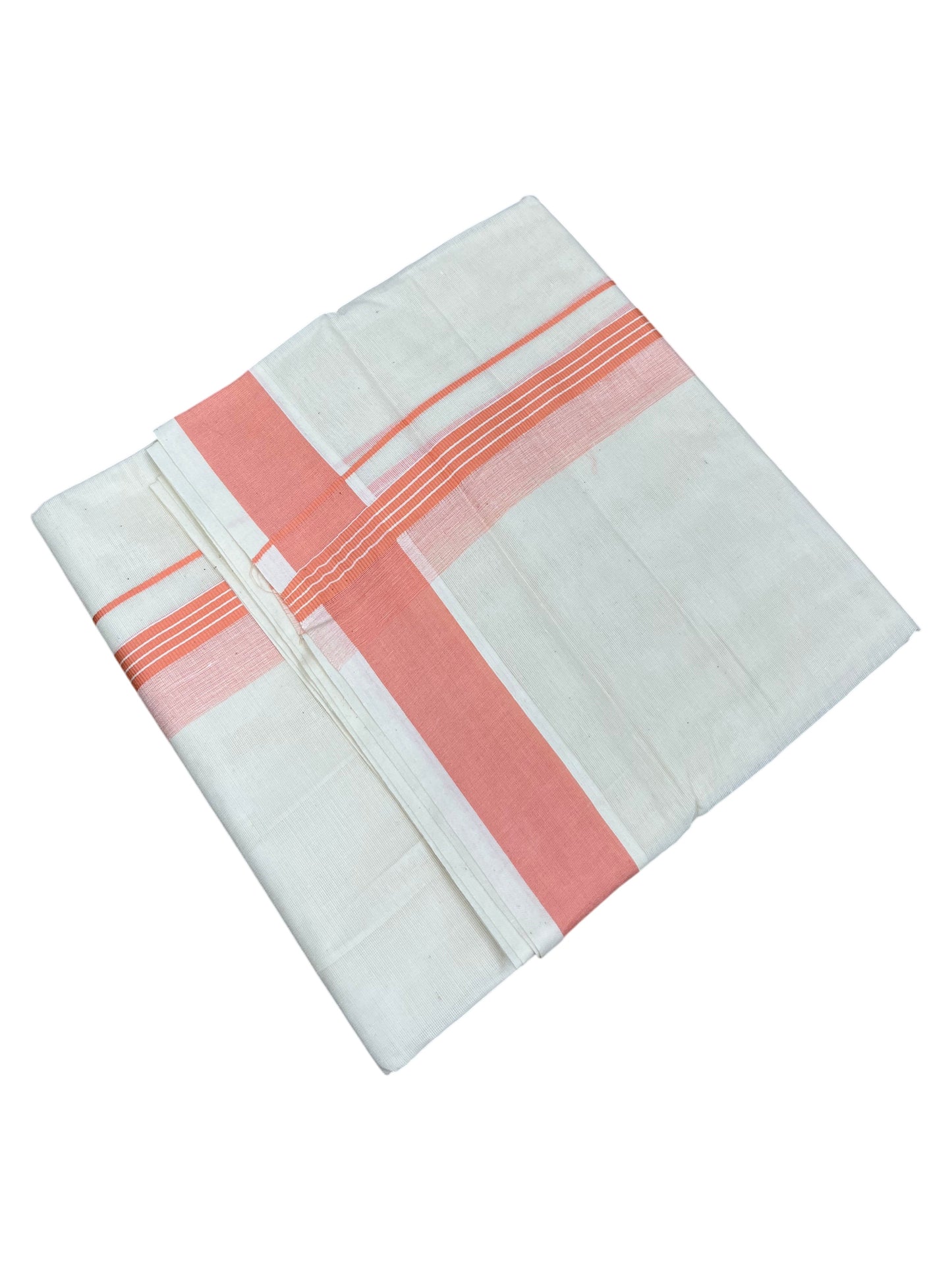 Southloom Pure Cotton Mundu with Peach Border (South Indian Kerala Dhoti)