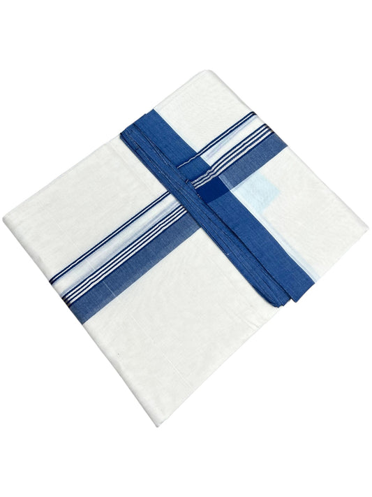 Southloom Pure Cotton Mundu with Silver Lines and Blue Border (South Indian Kerala Dhoti)