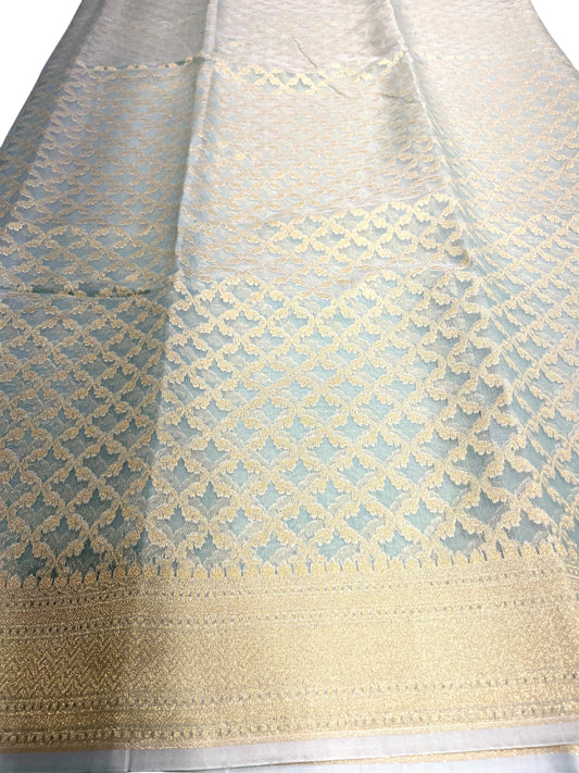 Southloom Cotton Banarasi Silk Saree with Woven Work on Body and Borders (Green)
