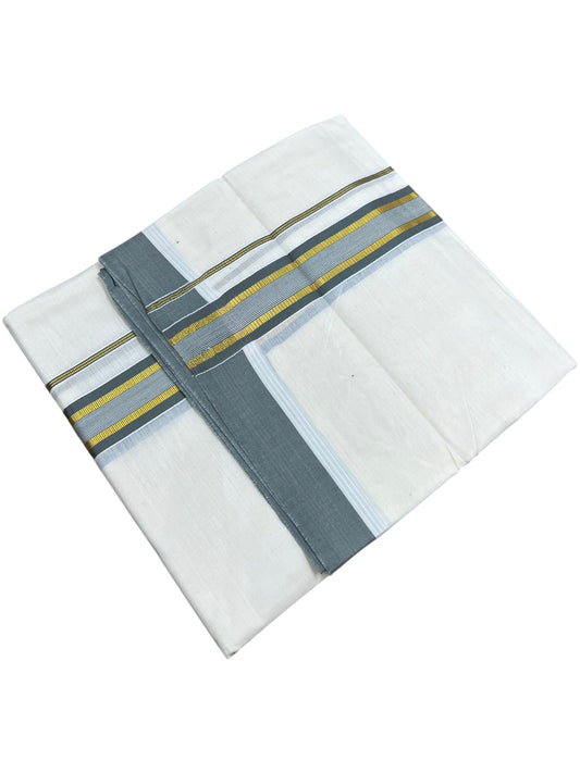 Southloom Pure Cotton Mundu with Gray Border (South Indian Kerala Dhoti)