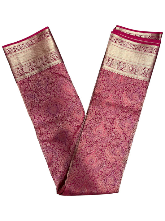 Southloom Pure Handloom Bridal Kanchipuram Silk Saree with Korvai Work (Magenta)