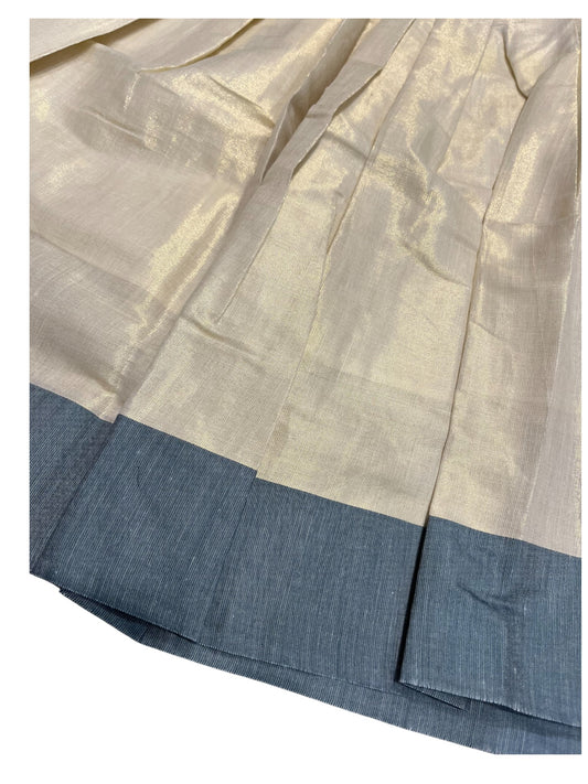 Southloom Kerala Tissue Kasavu Pavada Blouse with Embroidery Work for Kids