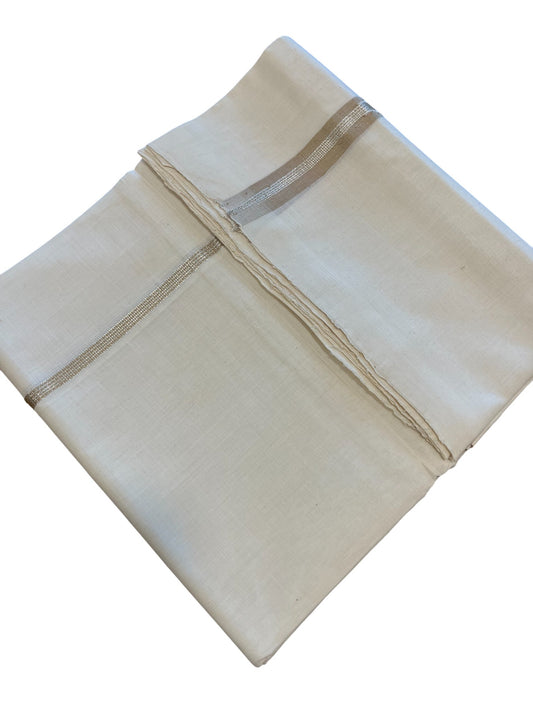 Southloom Premium Handloom Cotton Double Mundu with Silver and Beige Chutti Kara Border