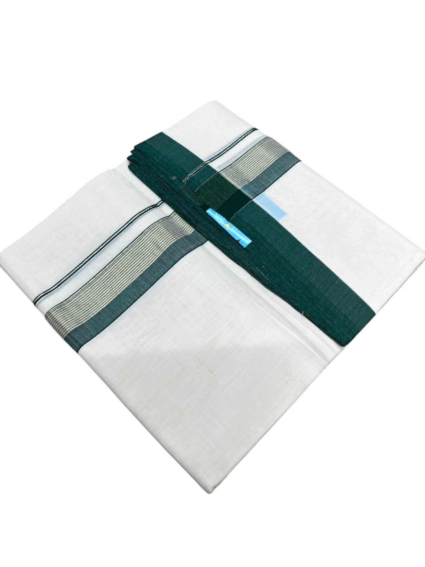 Southloom Unakkupaavu Premium Handloom Cotton Double Mundu with Gold Kasavu and Green Border