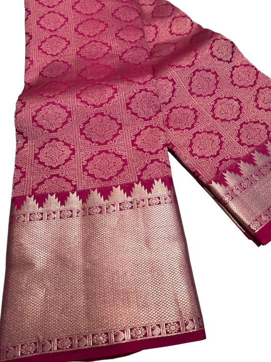 Southloom Premium Handloom Bridal Kanchipuram Silk Saree with Korvai Work (Magenta)