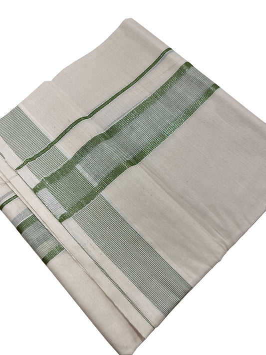 Southloom Kerala Pure Cotton Double Mundu with Silver Lines & Green Border (South Indian Dhoti)