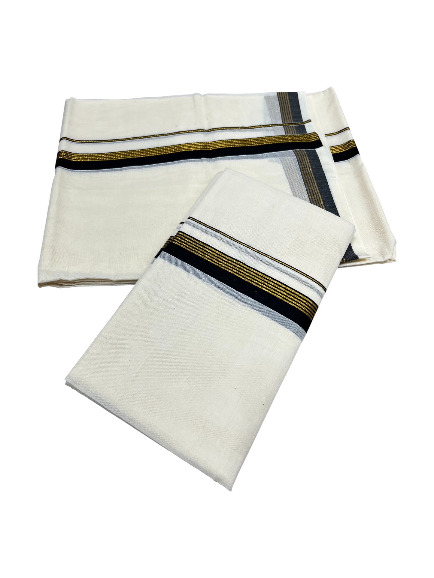 Pure Cotton Kerala Single Set Mundu (Mundum Neriyathum) with Black Kasavu Border
