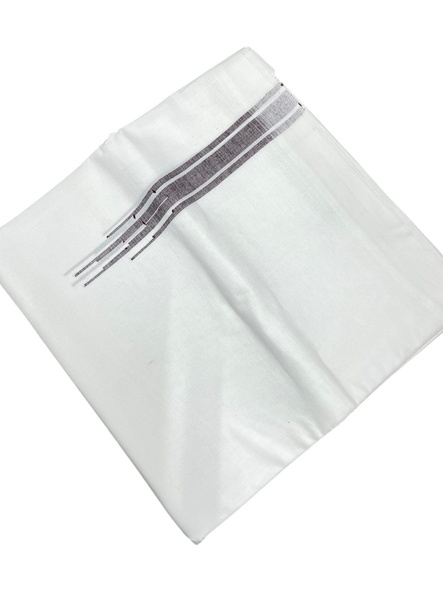 Southloom Pure White Cotton Double Mundu with Purple Chuttikara (South Indian Dhoti)