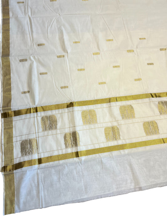 Southloom Pure Cotton Kerala Kasavu Saree with Elephant Woven Work