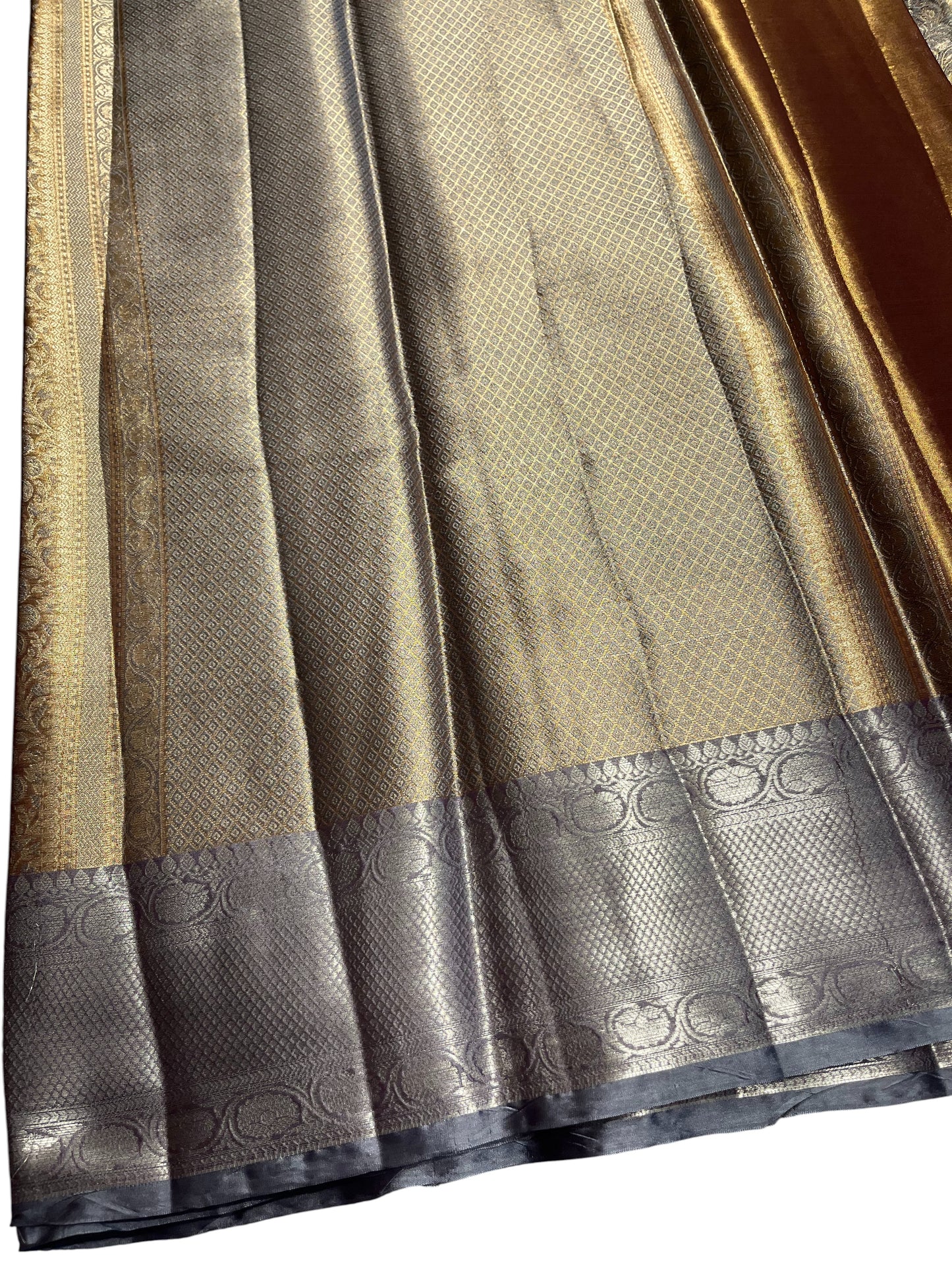 Southloom Semi Banarasi Katan Tissue Saree with Woven Work on Body and Borders (Golden & Grey)