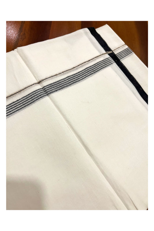 Pure White Kerala Double Mundu with Silver Kasavu and Black Line Kara (South Indian Kerala Dhoti)