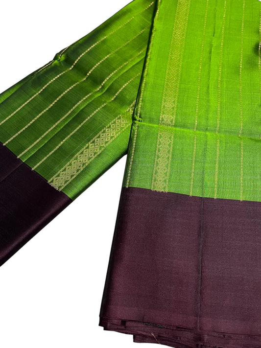 Southloom Pure Handloom Kanchipuram Silk Saree with Butta Work (Green & Purple)