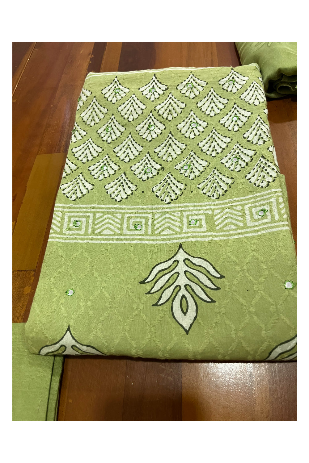 Southloom™ Cotton Light Green Churidar Salwar Suit Material with Floral Prints