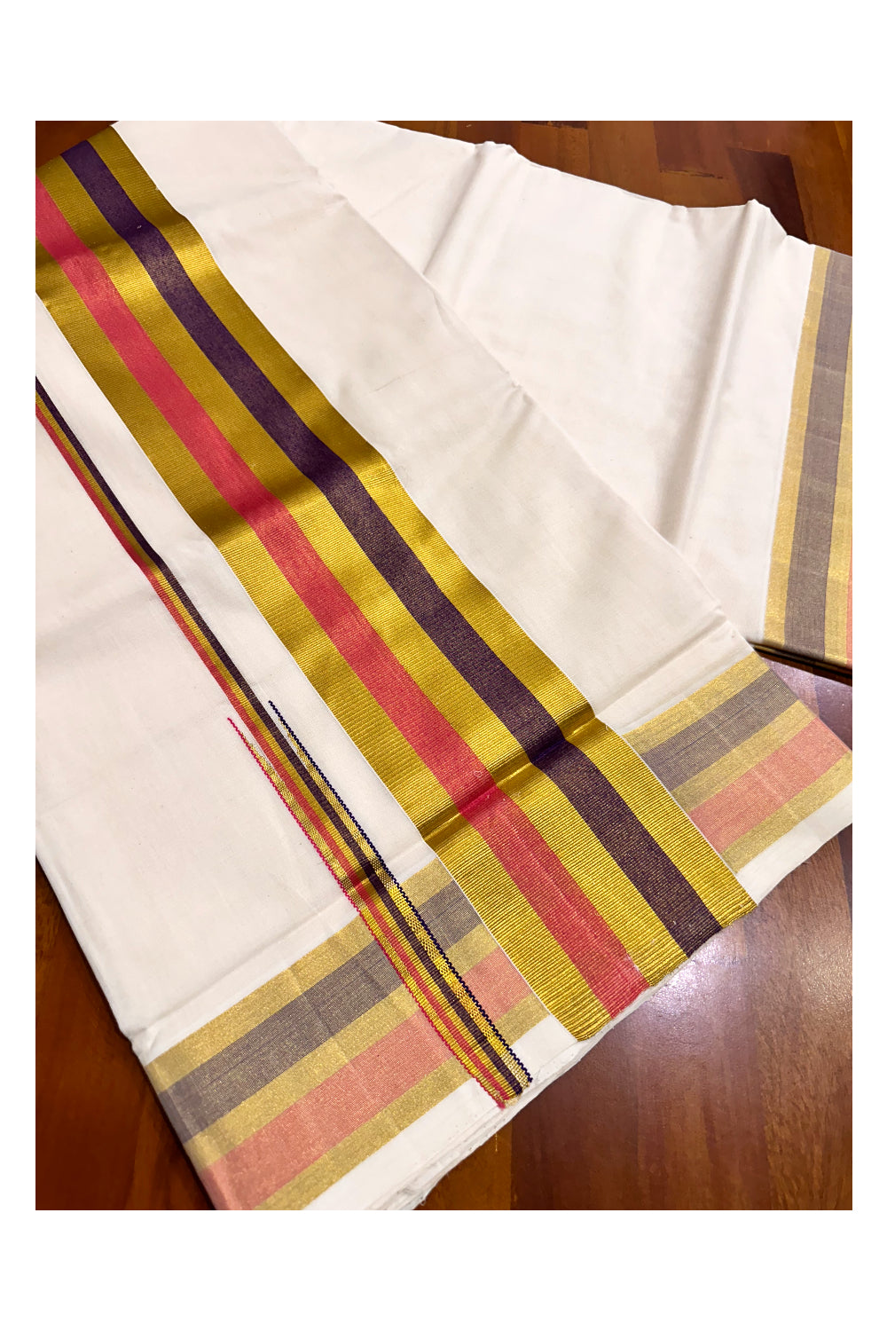 Southloom Premium Handloom Kerala Saree with Purple Red and Kasavu Border