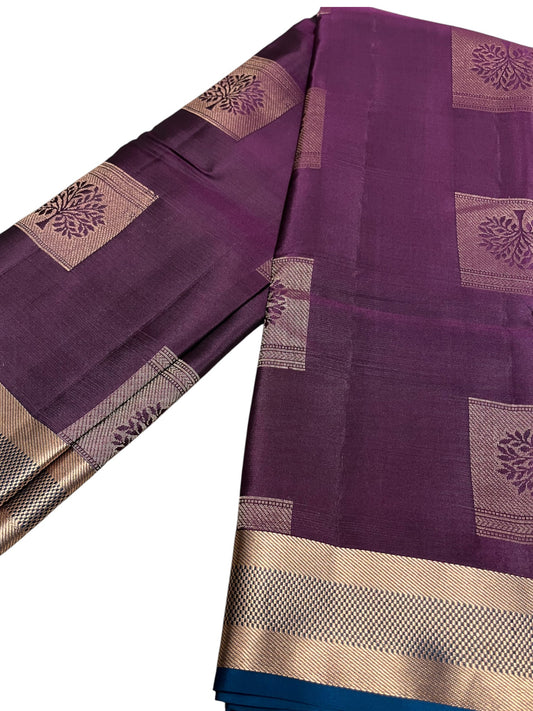 Southloom Pure Handloom Kanchipuram Silk Saree with Butta Work (Violet & Blue)