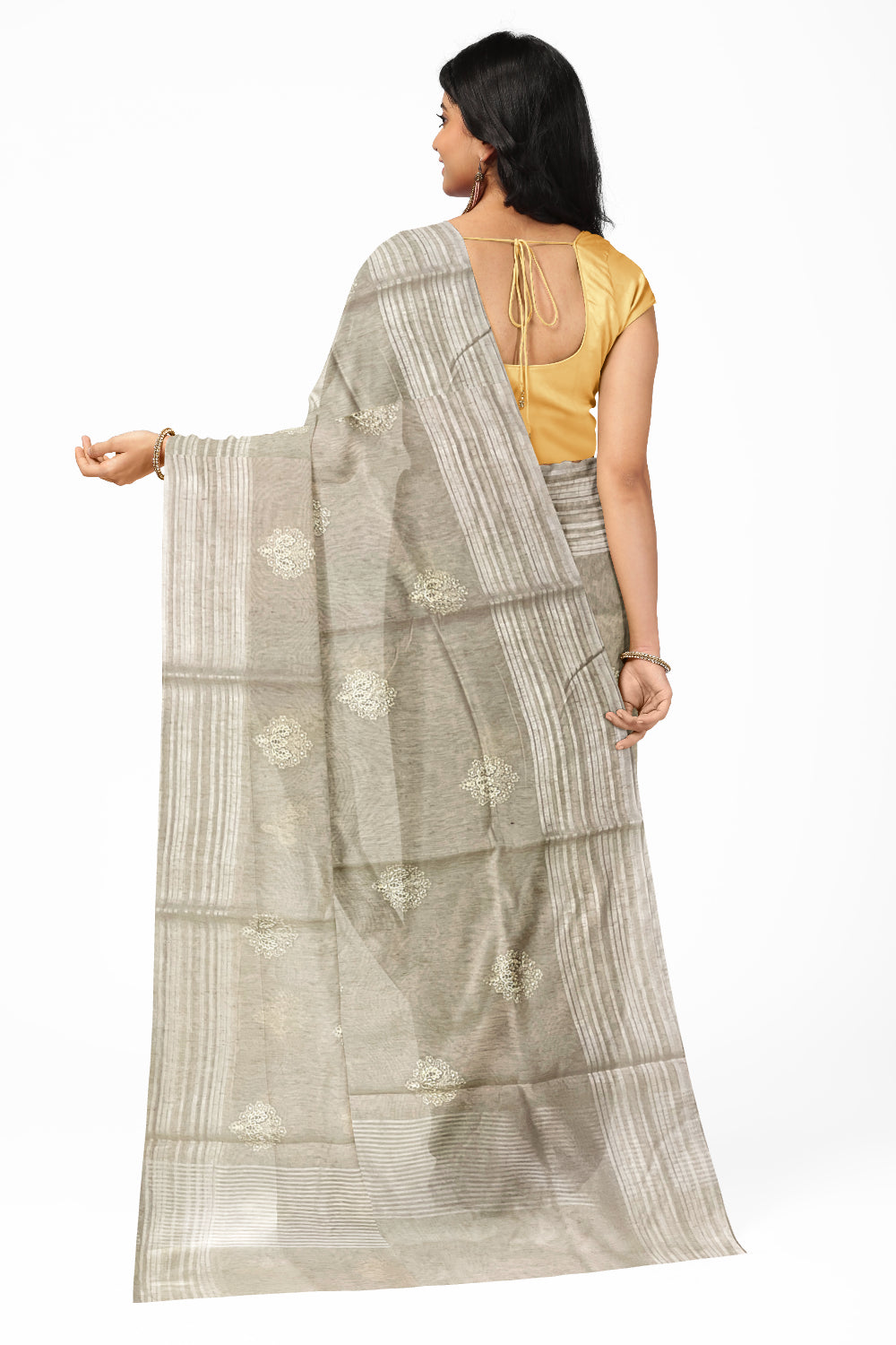 Southloom Cotton Off-White Saree with Floral Thread Works