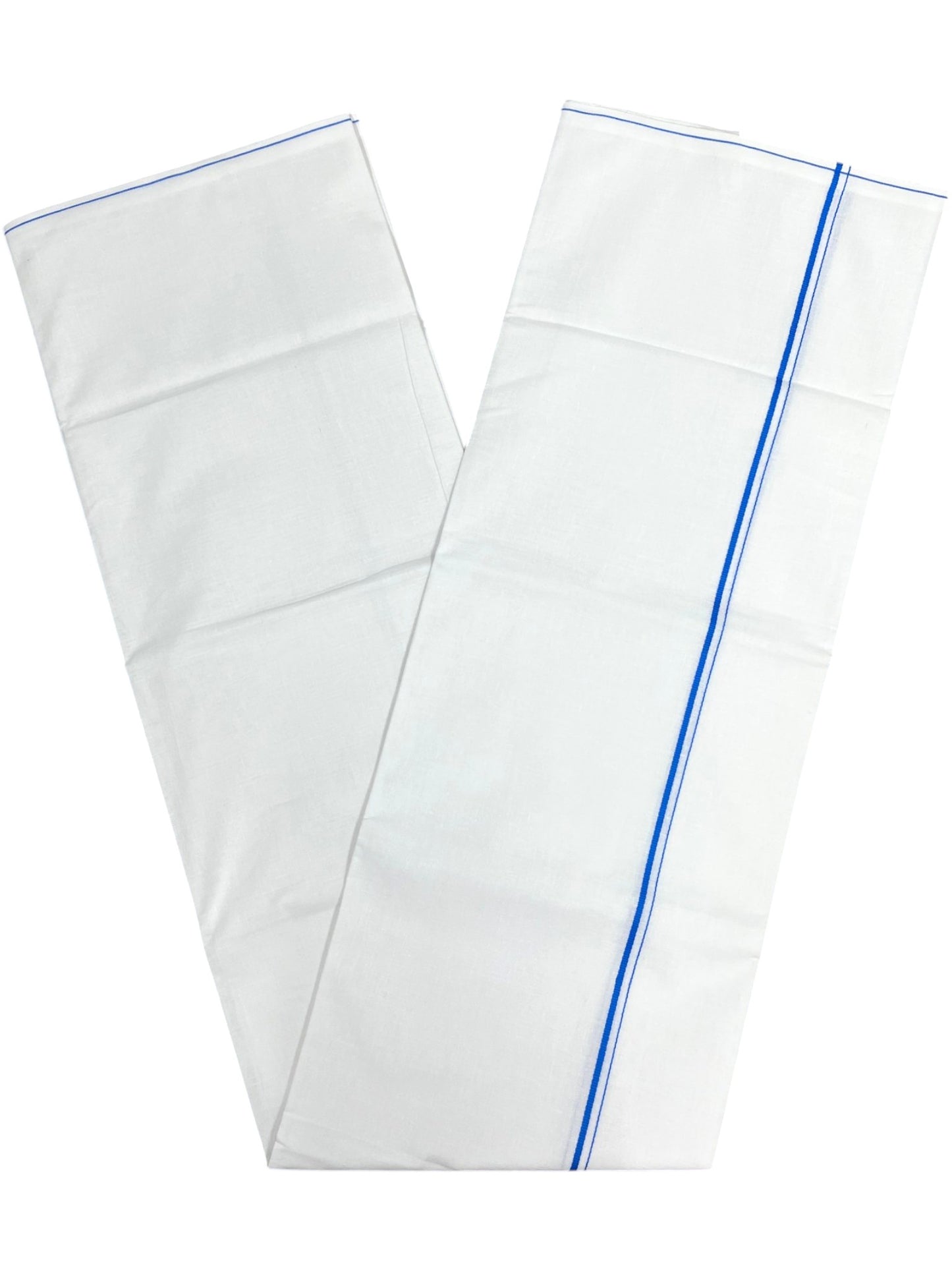 Southloom Pure White Cotton Single Eerkkil Kara Mundu with Blue Border (South Indian Kerala Dhoti)