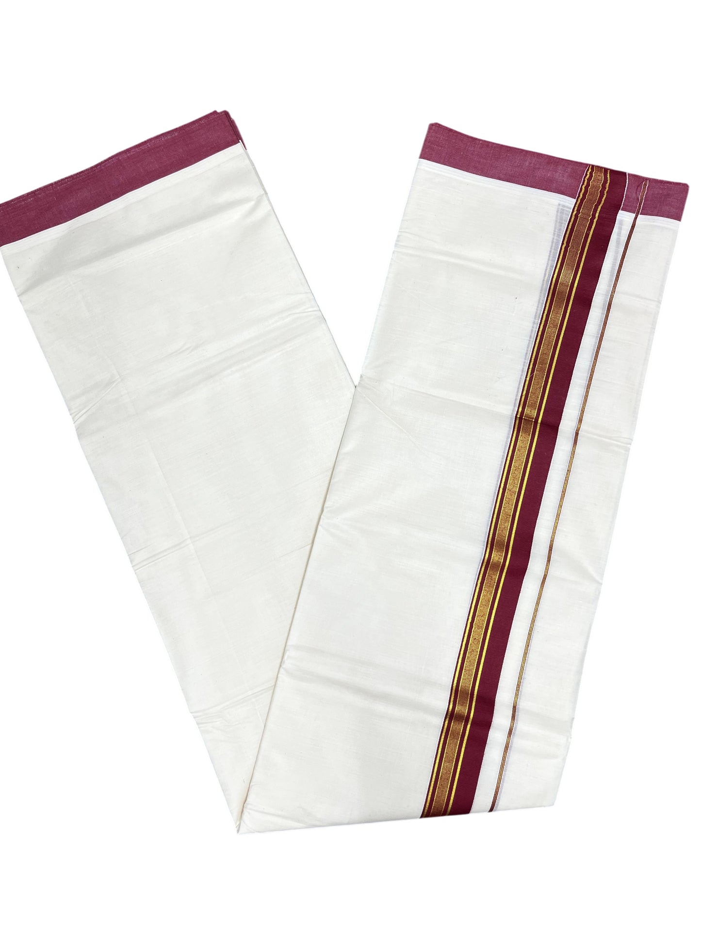 Southloom Pure Cotton Mundu with Maroon Border (South Indian Kerala Dhoti)