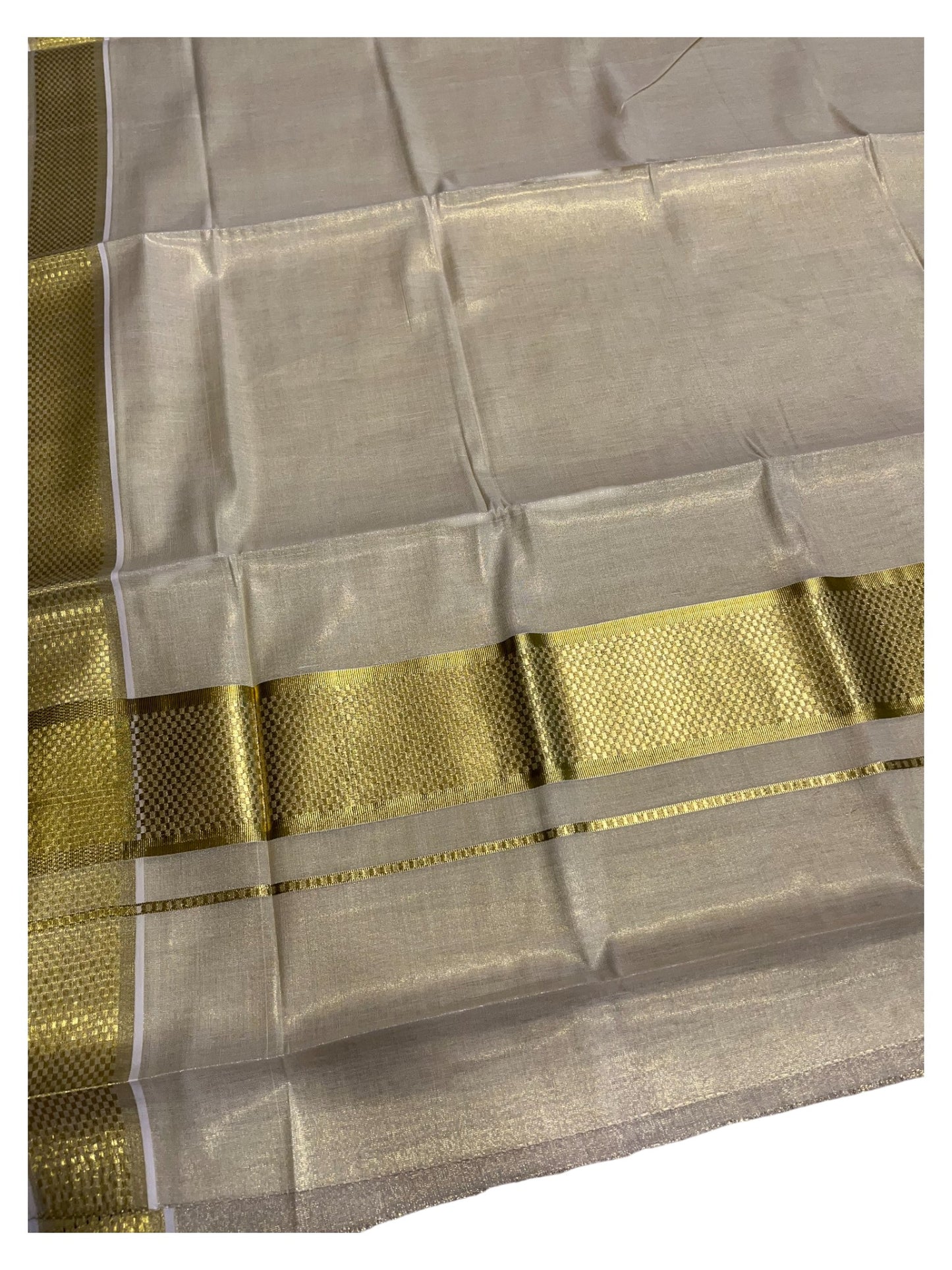 Southloom Kerala Tissue Plain Kasavu Saree with Gold  Paa Neythu Border