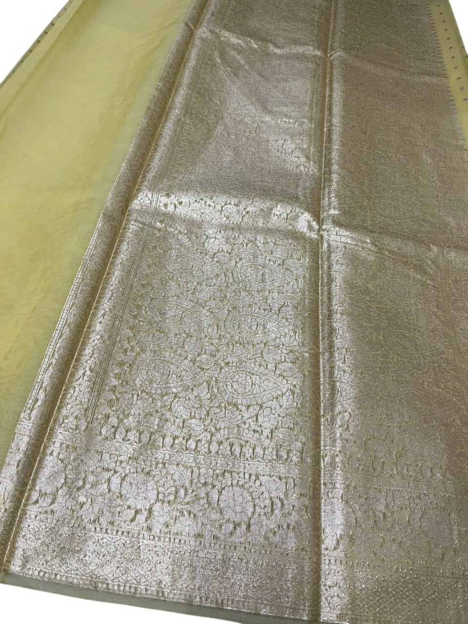 Southloom Cotton Banarasi Silk Saree with Woven Work on Body and Borders (Yellow)
