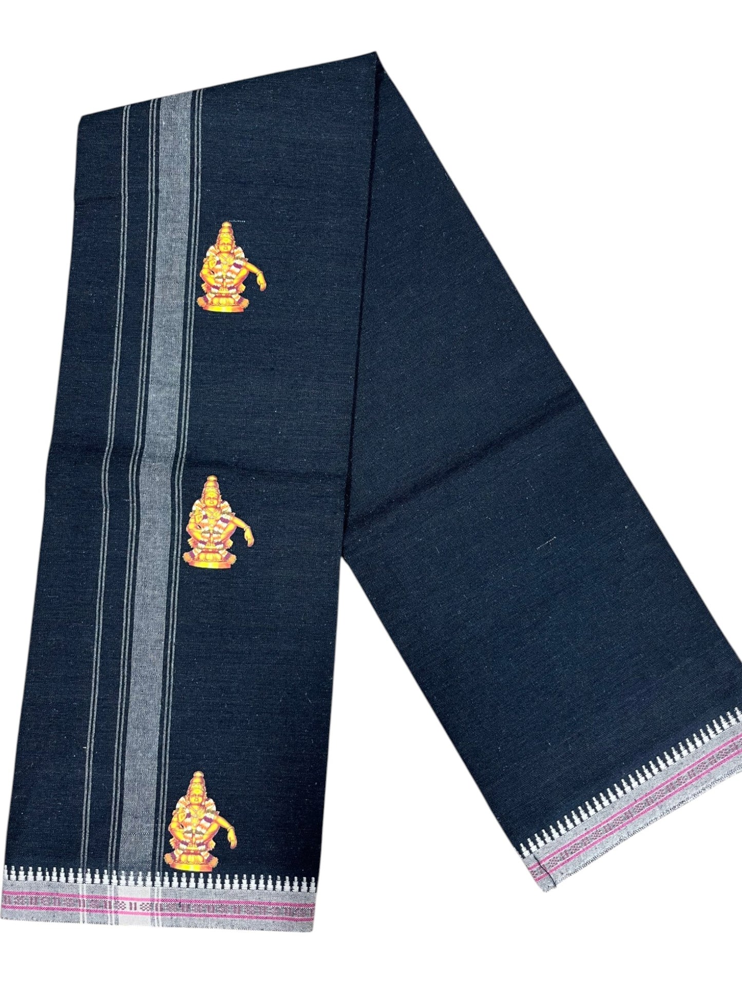 Southloom Black Printed Ayyapan Single Mundu / Otta Mundu  (South Indian Kerala Dhoti)