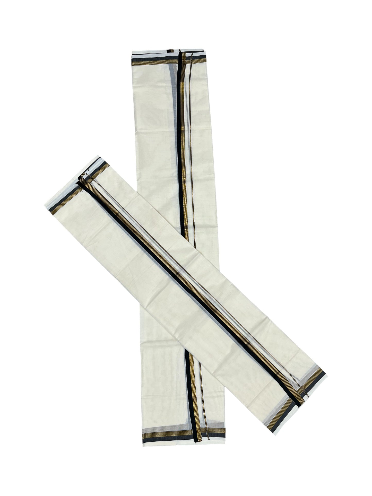 Pure Cotton Kerala Single Set Mundu (Mundum Neriyathum) with Black Kasavu Border