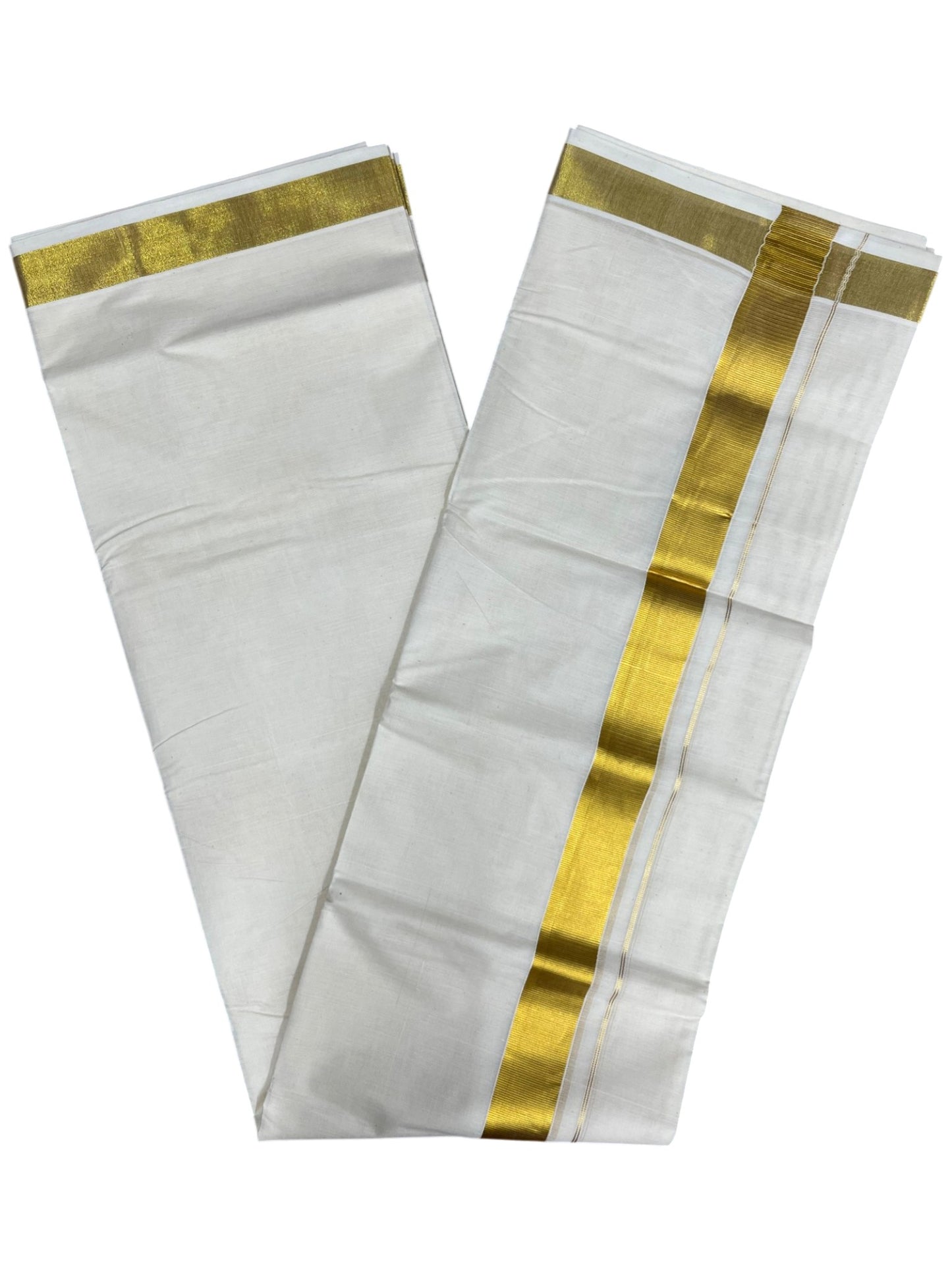Southloom Kerala Pure Cotton Double Mundu with Gold Kasavu and Border (South Indian Dhoti)